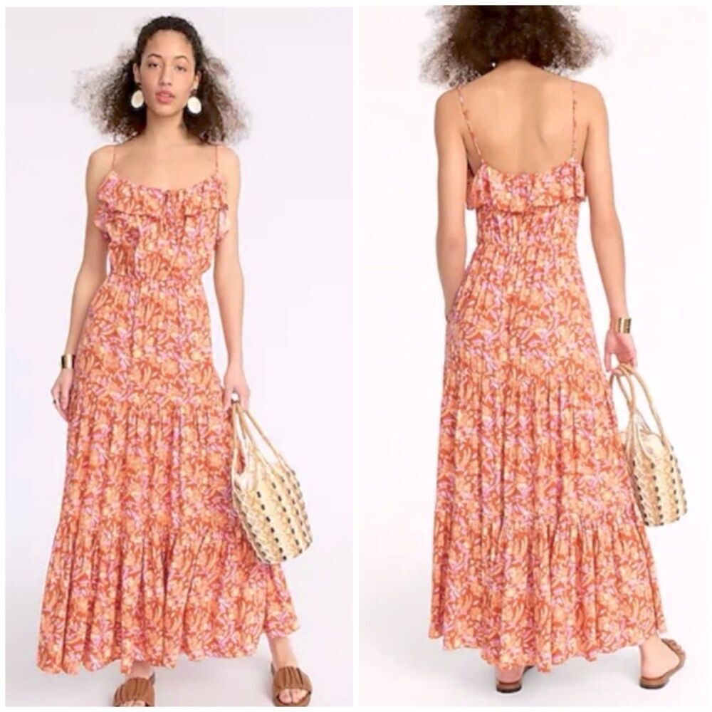 J Crew Tiered Maxi Dress Painted Block Print Size XXS Sleeveless New Floral